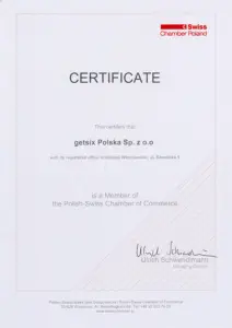 Certificate of Polish-Swiss Chamber of Commerce Membership
