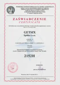 Certificate of Military Center for Standardisation, Quality Assurance and Codification
